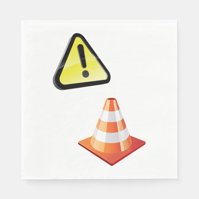 Caution Warning Sign with Traffic Cone Napkin (Front)