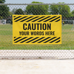 Caution Warning Yellow Black Stripes any text Banner