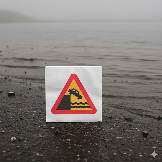 Caution Water Ahead Road Sign Paper Napkins (Creator Uploaded)