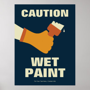 Caution Wet Paint Workplace Health & Safety Retro Poster