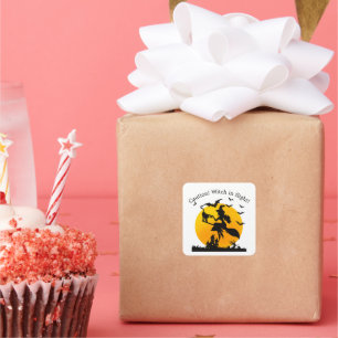 Caution! Witch in Flight   Square Sticker