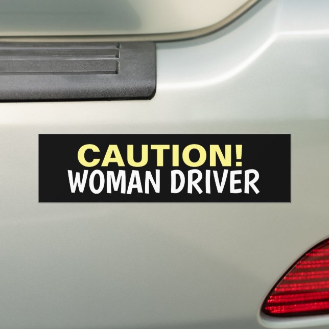 CAUTION! WOMAN DRIVER FUNNY BUMPER STICKERS (On Car)