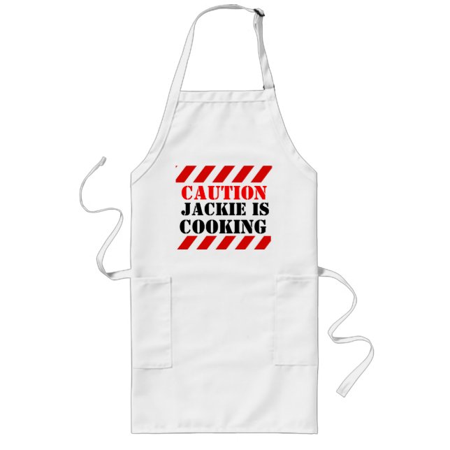 Caution your name is cooking graphic cooks apron (Front)