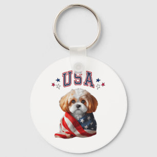 Cavachon Dog Usa America Patriotic Flag Memorial,4 Key Ring
