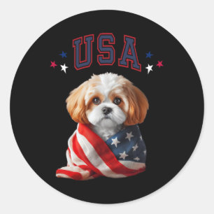 Cavachon Dog Usa America Patriotic Flag Memorial Classic Round Sticker
