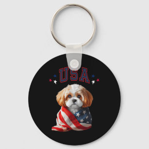Cavachon Dog Usa America Patriotic Flag Memorial Key Ring