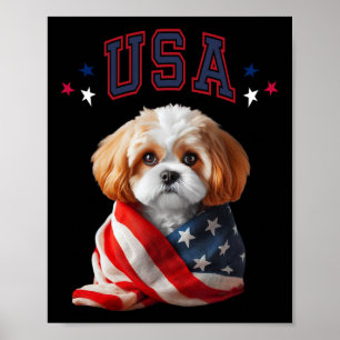 Cavachon Dog Usa America Patriotic Flag Memorial  Poster