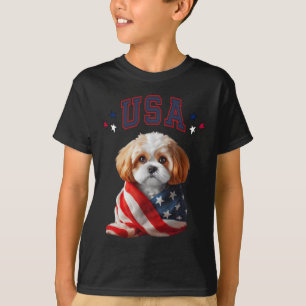 Cavachon Dog Usa America Patriotic Flag Memorial  T-Shirt