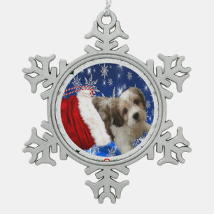 Cavachon Ornament, Christmas Dog Snowflake Pewter Christmas Ornament