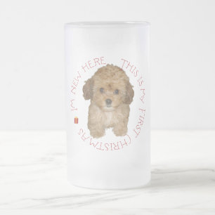 Cavachon Puppy First Christmas Frosted Glass Beer Mug