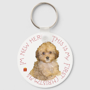 Cavachon Puppy First Christmas Key Ring