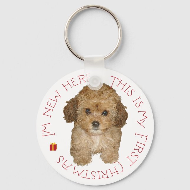 Cavachon Puppy First Christmas Key Ring (Front)