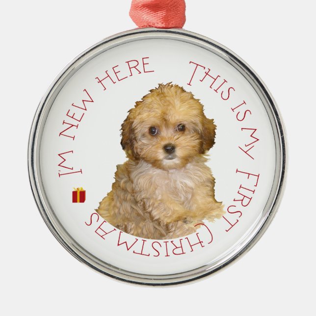 Cavachon Puppy First Christmas Metal Tree Decoration (Front)