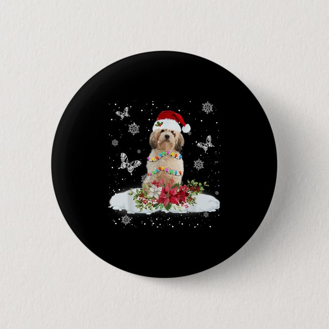 Cavachon Snowly Christmas Tree Lights Pajama Dog X 6 Cm Round Badge (Front)