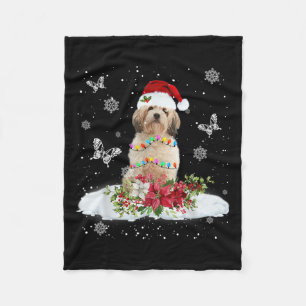 Cavachon Snowly Christmas Tree Lights Pajama Dog X Fleece Blanket
