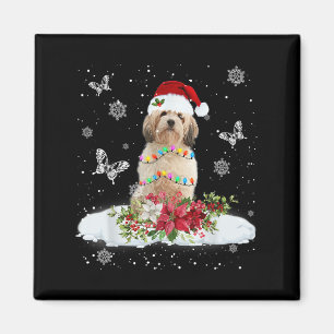 Cavachon Snowly Christmas Tree Lights Pajama Dog X Magnet
