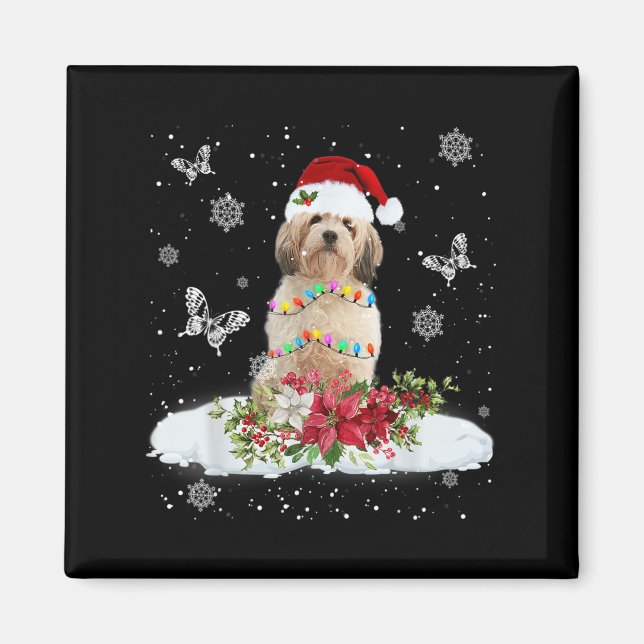 Cavachon Snowly Christmas Tree Lights Pajama Dog X Magnet (Front)