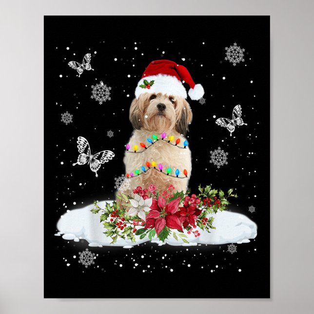 Cavachon Snowly Christmas Tree Lights Pajama Dog X Poster (Front)