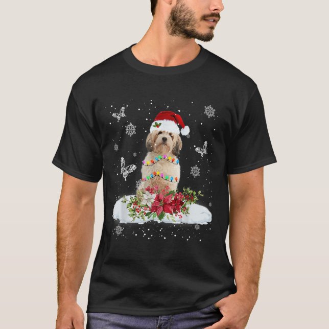 Cavachon Snowly Christmas Tree Lights Pajama Dog X T-Shirt (Front)