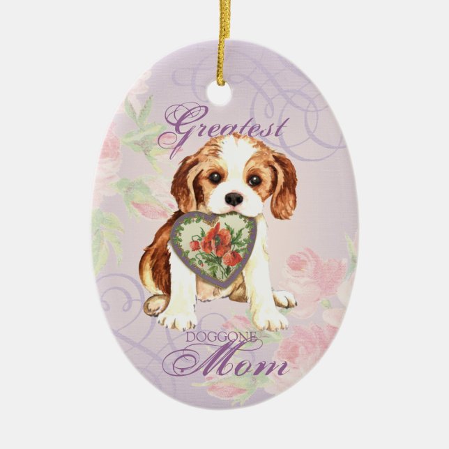 Cavalier Heart Mum Ceramic Ornament (Front)