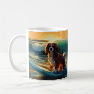 Cavalier King Beach Surfing Painting Coffee Mug