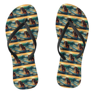 Cavalier King Beach Surfing Painting Flip Flops