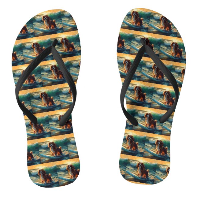 Cavalier King Beach Surfing Painting Flip Flops (Footbed)