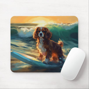 Cavalier King Beach Surfing Painting Mouse Mat