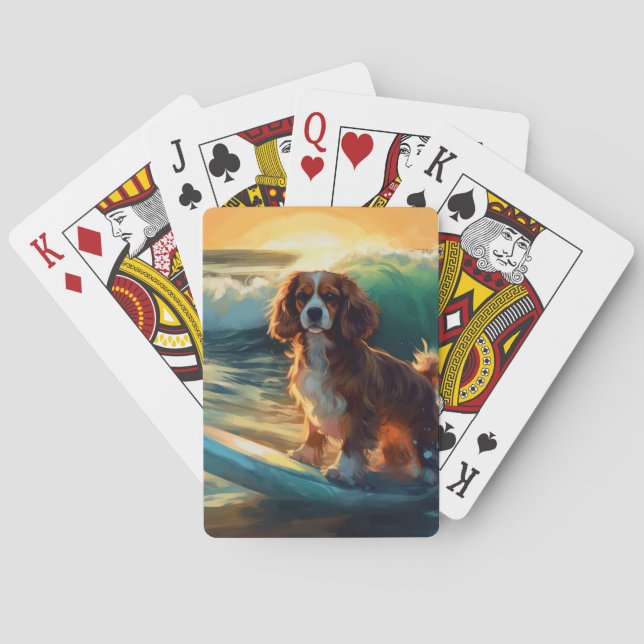 Cavalier King Beach Surfing Painting Playing Cards (Back)