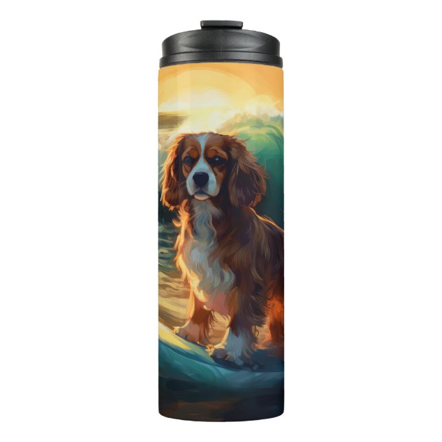 Cavalier King Beach Surfing Painting Thermal Tumbler (Front)