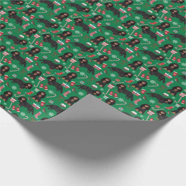 Cavalier King Charles Black and Tan Christmas Wrapping Paper (Corner)