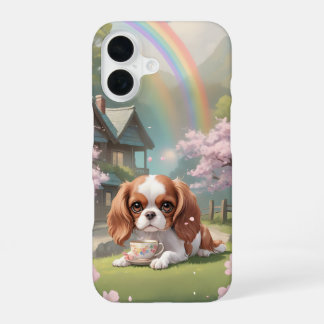 Cavalier King Charles Cherry Blossoms with Rainbow iPhone 16 Case