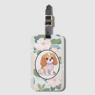 Cavalier King Charles classic flowers background Luggage Tag