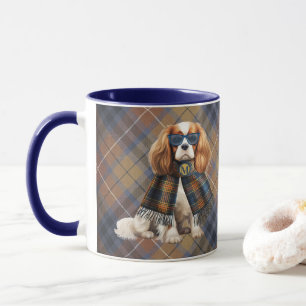 Cavalier King Charles Dog and Plaid Monogrammed Mug
