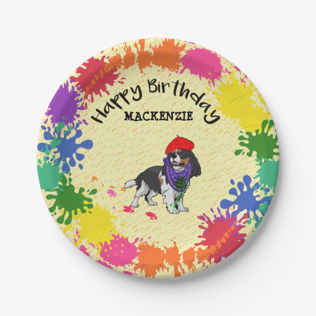 Cavalier King Charles Dog Art Birthday Party      Paper Plate (Front)