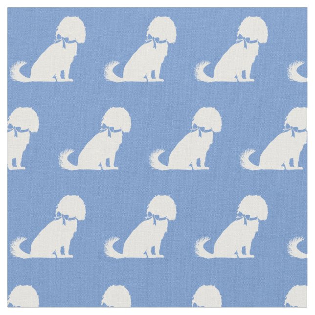 Cavalier King Charles Dog Silhouette Light Blue Fabric (Close Up)