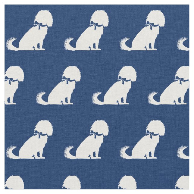 Cavalier King Charles Dog Silhouette Pet Navy Blue Fabric (Close Up)