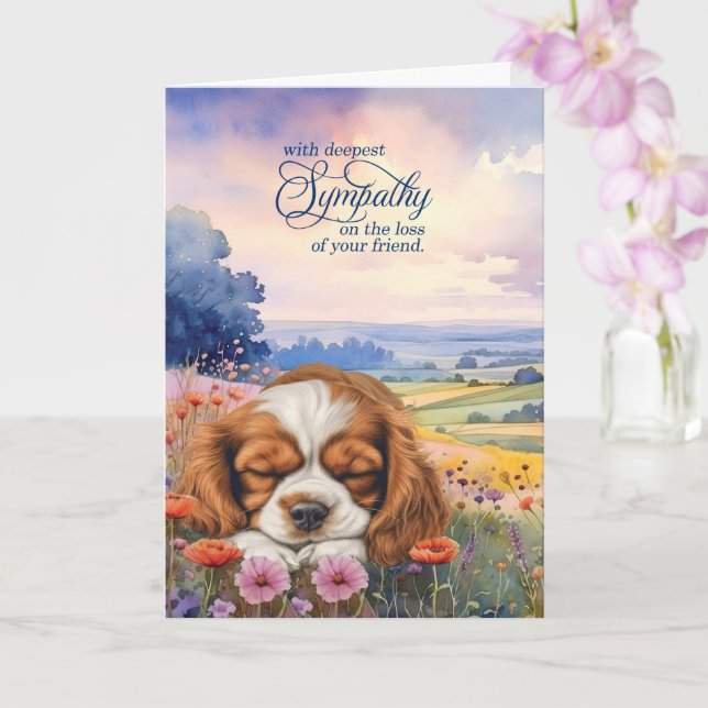 Cavalier King Charles Dog Wildflowers Pet Sympathy Card (Orchid)