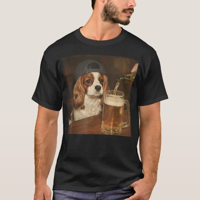 Cavalier King Charles Drinking Beer Funny Dog Meme T-Shirt (Front)