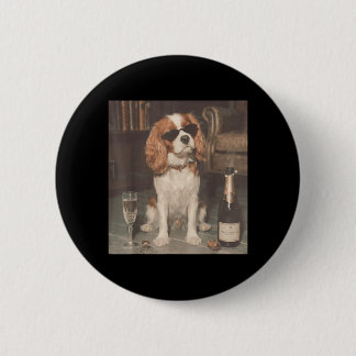 Cavalier King Charles Drinking Champagne Funny 6 Cm Round Badge