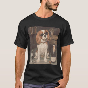 Cavalier King Charles Drinking Champagne Funny T-Shirt