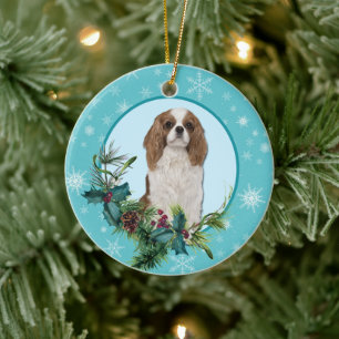 Cavalier King Charles Evergreen Blue Snowflake Ceramic Tree Decoration
