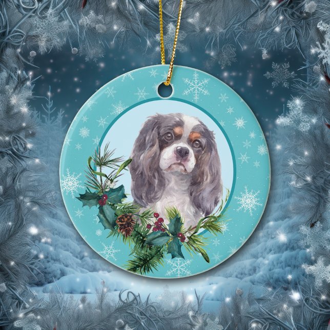 Cavalier King Charles Evergreen Blue Snowflake Ceramic Tree Decoration (Creator Uploaded)
