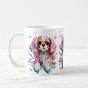 Cavalier King Charles Flowers Paper Cutting Art Coffee Mug