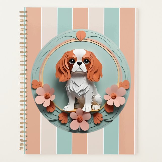 Cavalier King Charles Flowers Paper Cutting Art Planner (Front)
