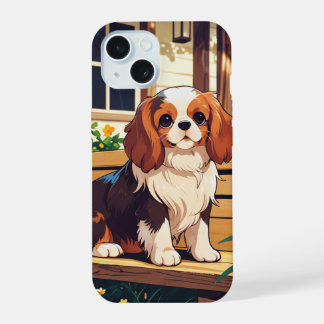 Cavalier King Charles on a bench iPhone 15 Case