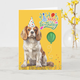 Cavalier King Charles Party Hat Yellow Birthday Card