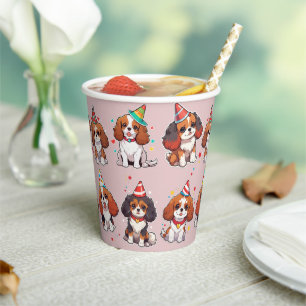 Cavalier King Charles Pastel Birthday Pattern Paper Cups