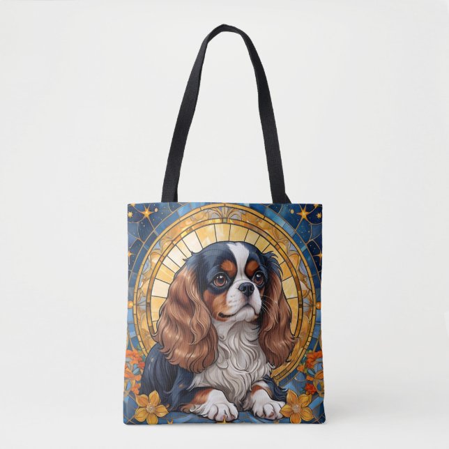 Cavalier King Charles Pastel Golden Stained Glass  Tote Bag (Front)