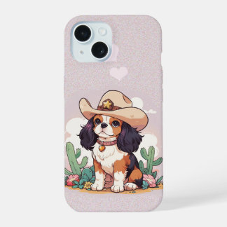 Cavalier King Charles pastel pink cowboy iPhone 15 Case